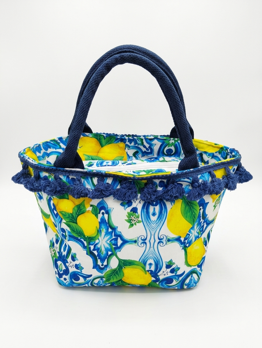 Borsetta con scritta a Fantasia Siciliana Blu "Amalfi"