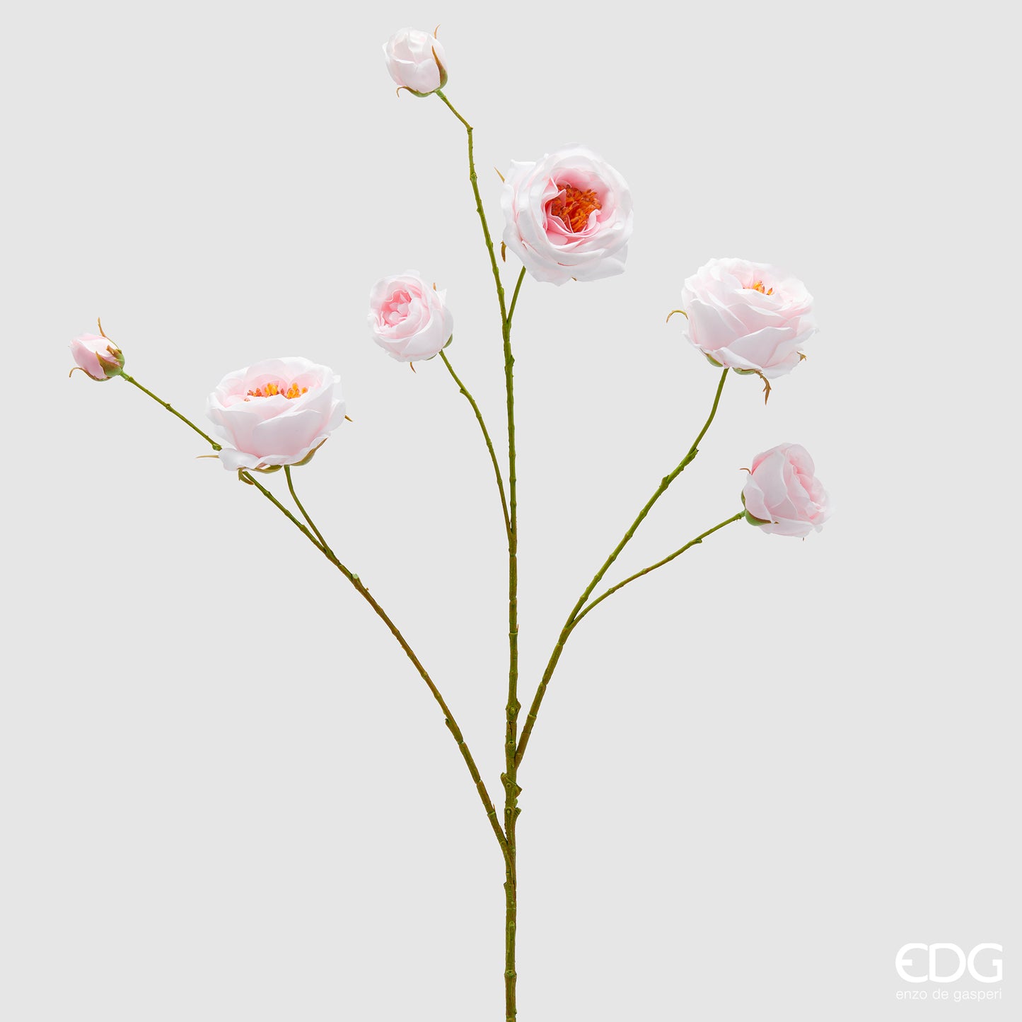 Ramo di rose rosa-chiaro artificiali EDG Enzo de Gasperi in silicone rosa con ramo verde. Fiori realistici ideali per decorazioni floreali durevoli e home decor.