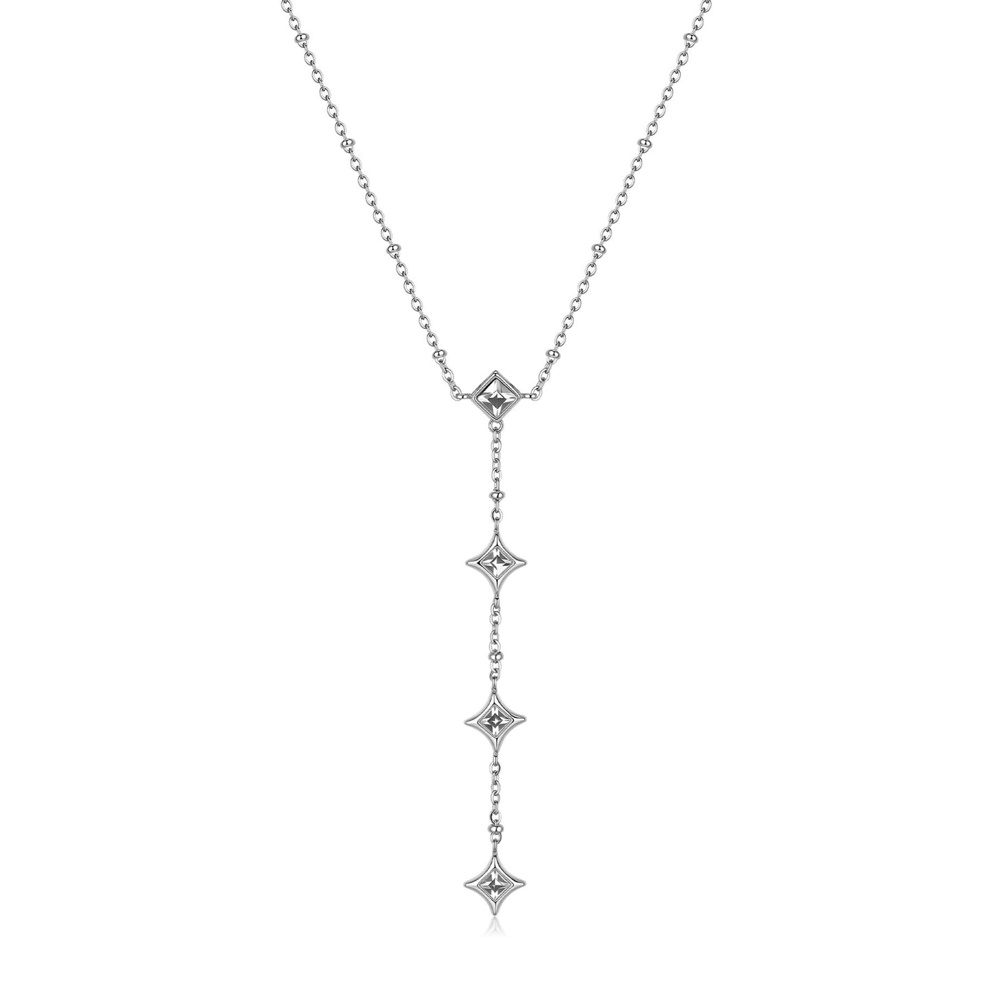 La collana "Luce" di S'Agapõ (referenza SCE48) completa perfettamente la parure con un design raffinato che gioca sulla geometria e sulla rifrazione luminosa.