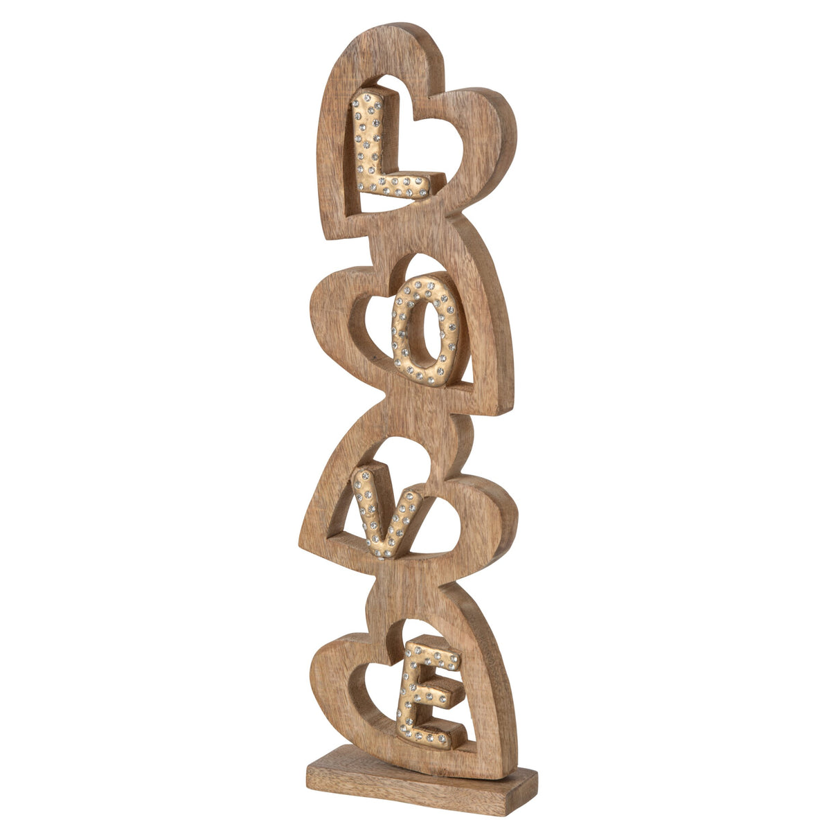 Cuore LOVE in Legno Naturale con Strass