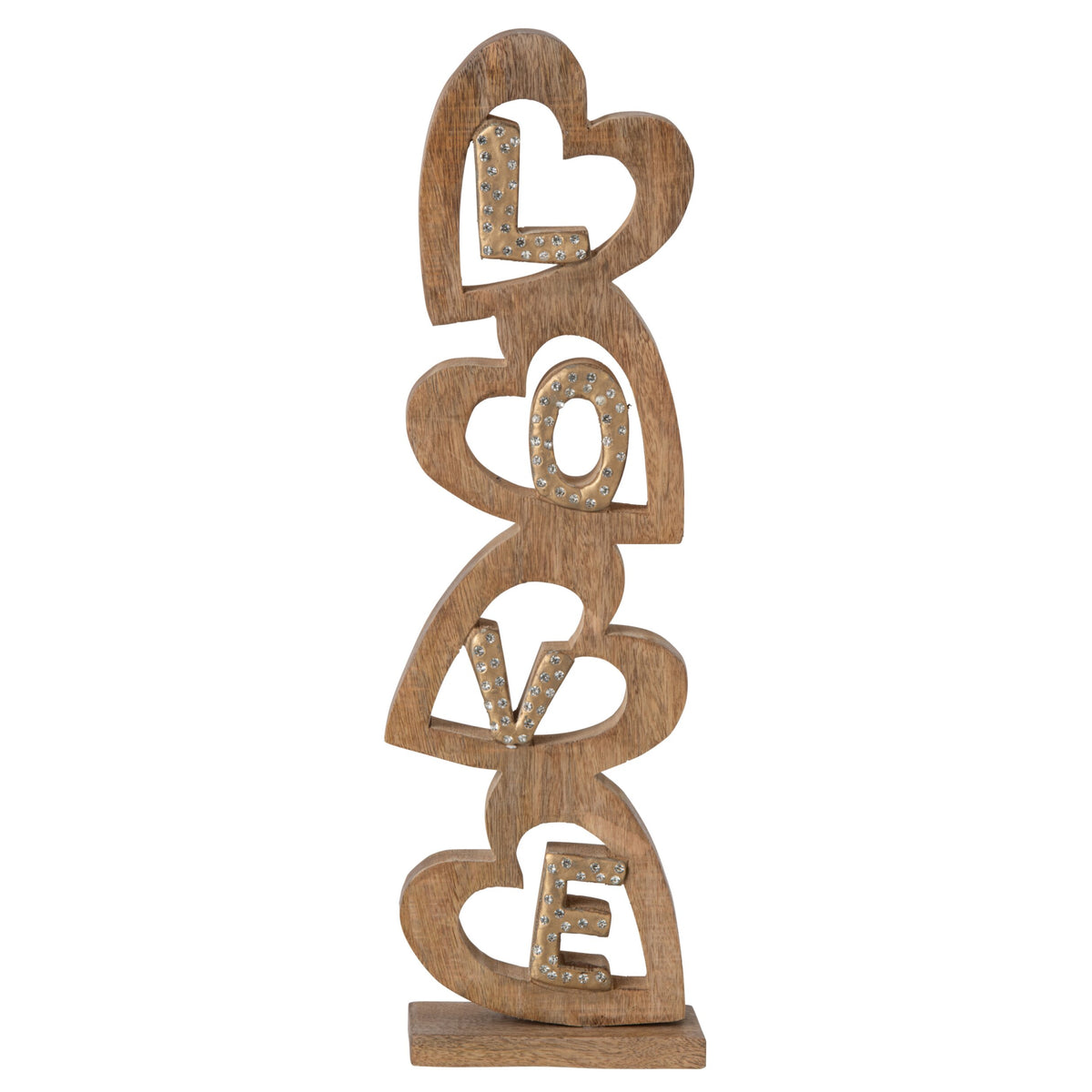 Cuore LOVE in Legno Naturale con Strass