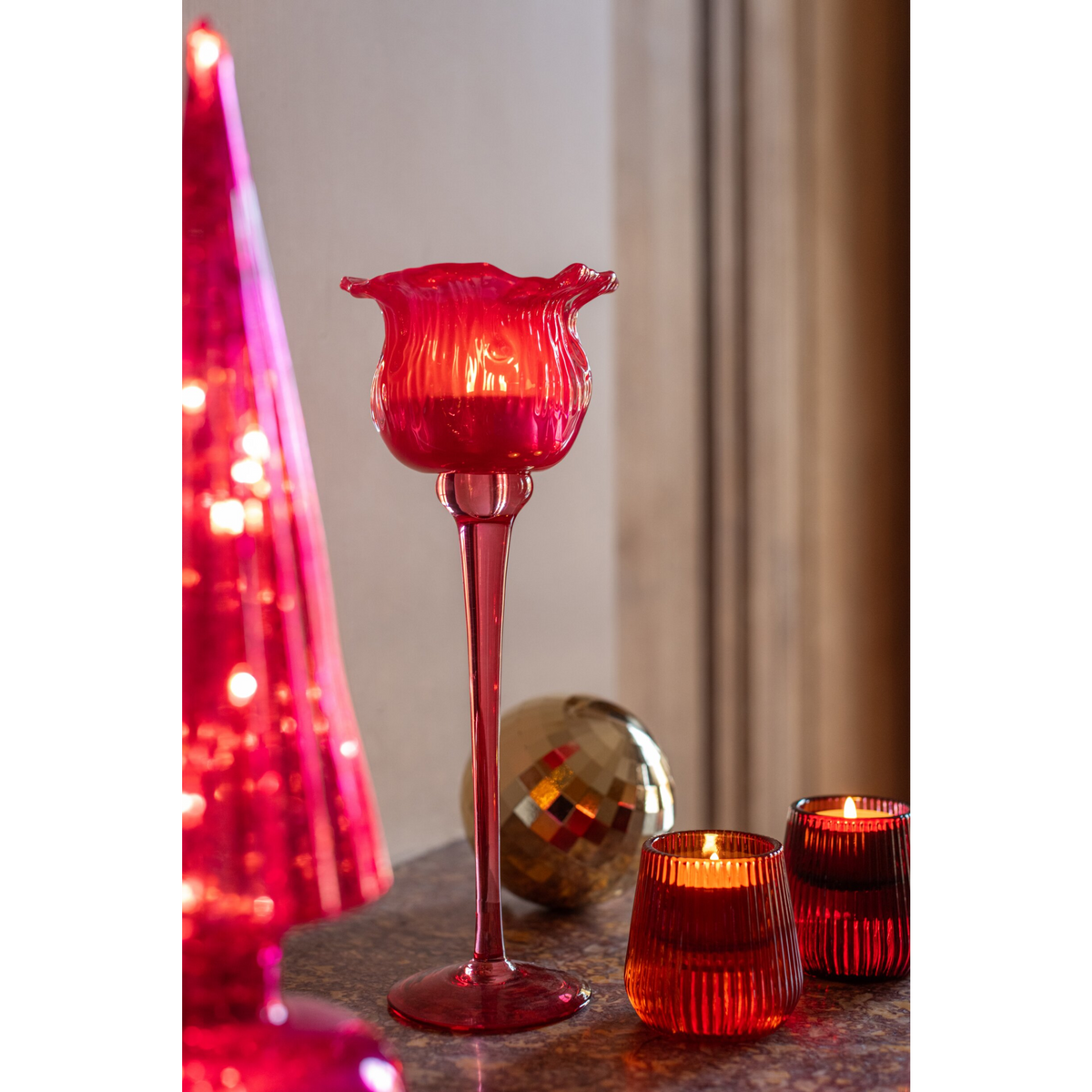 Porta Tea Light su Piede Tulipano, Assortito