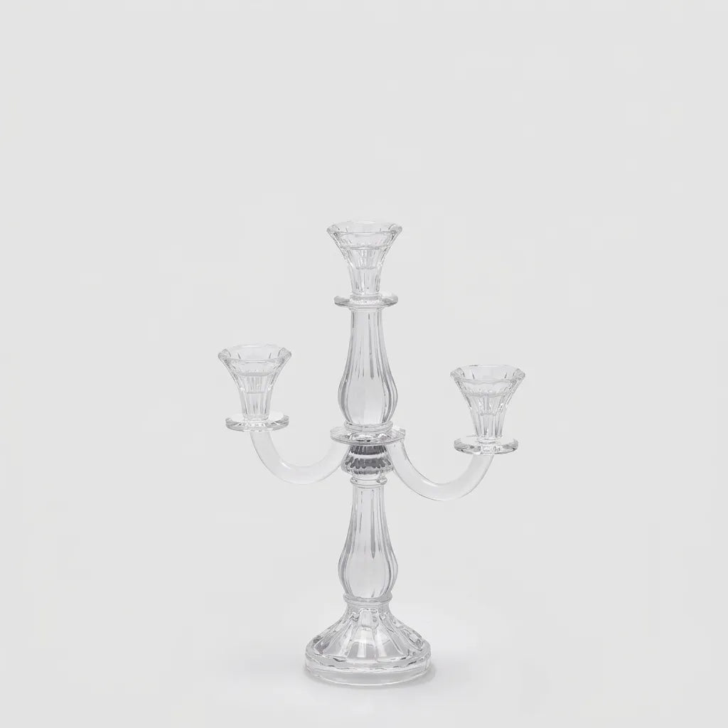 Candelabro a Tre Bracci in Vetro Trasparente Crystal