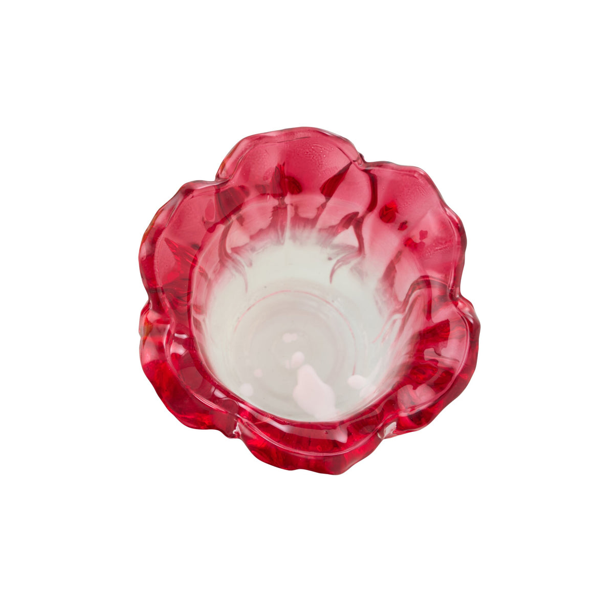Porta t-light in vetro dal bordo ondulato e frastagliato, con sfumatura colorata assortita tra giallo ambra e rosso rubino. Portacandela decorativo dalla forma irregolare, ideale per l'home décor e come idea regalo.