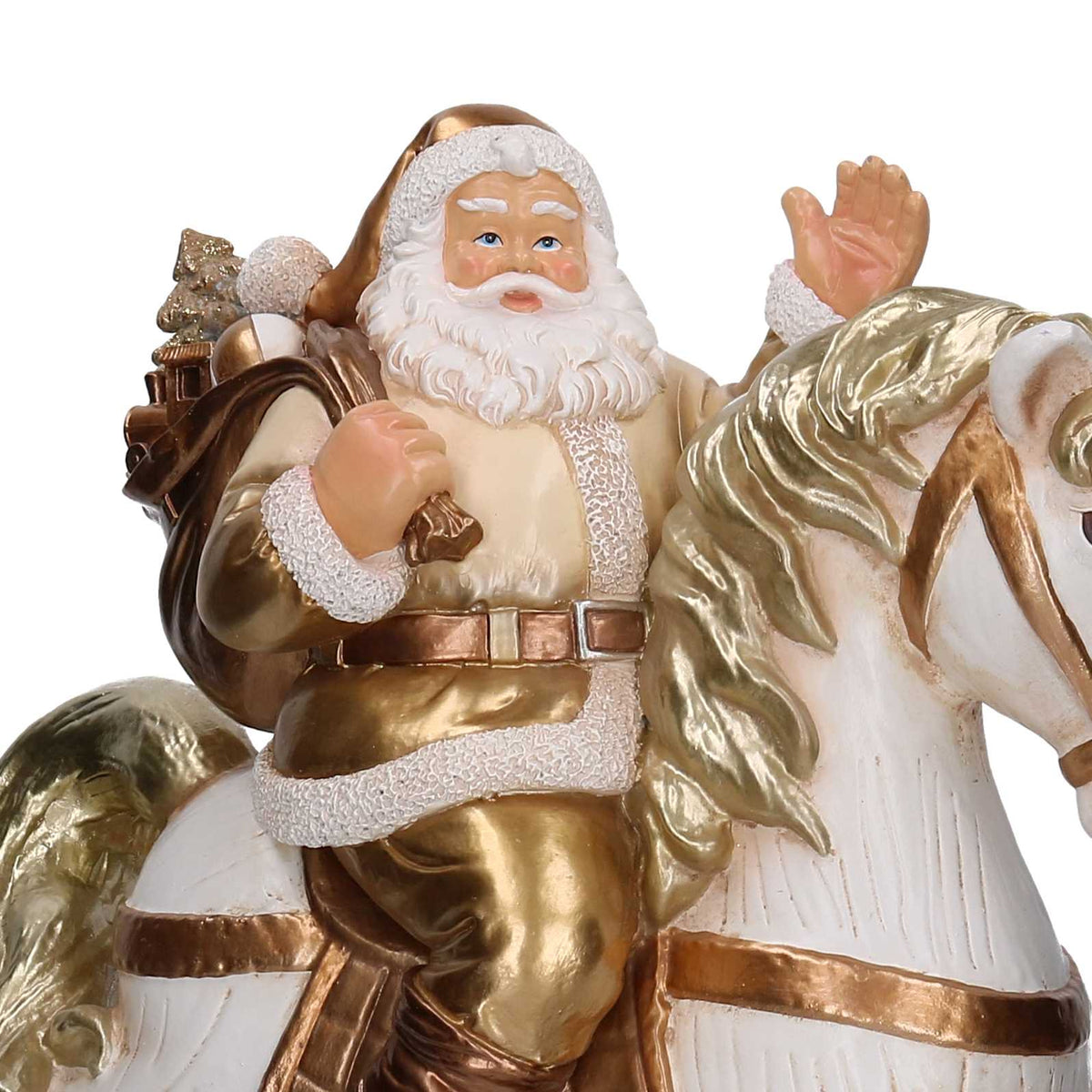 Babbo Natale in Resina su Cavallo a Dondolo, Oro