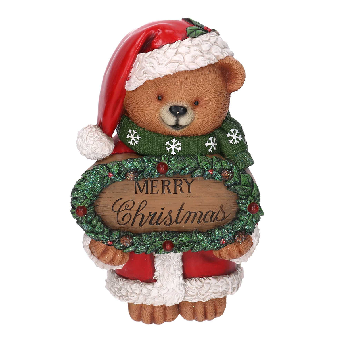Orso in Resina con Cartello "Merry Christmas"