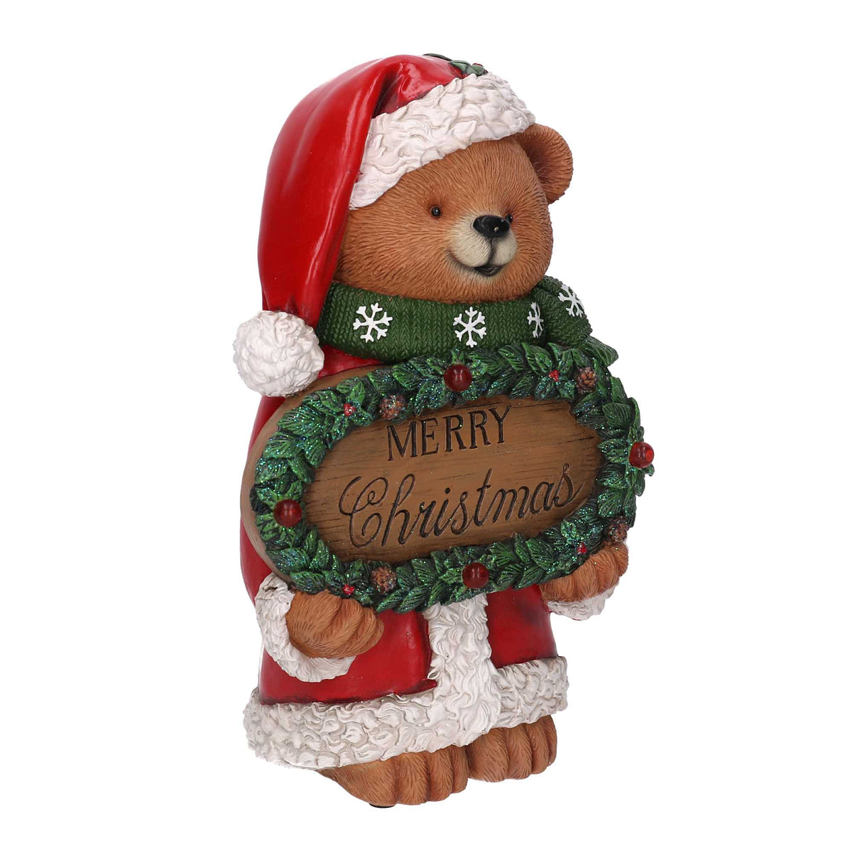 Orso in Resina con Cartello "Merry Christmas"