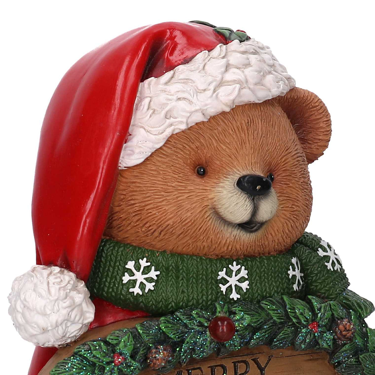 Orso in Resina con Cartello "Merry Christmas"