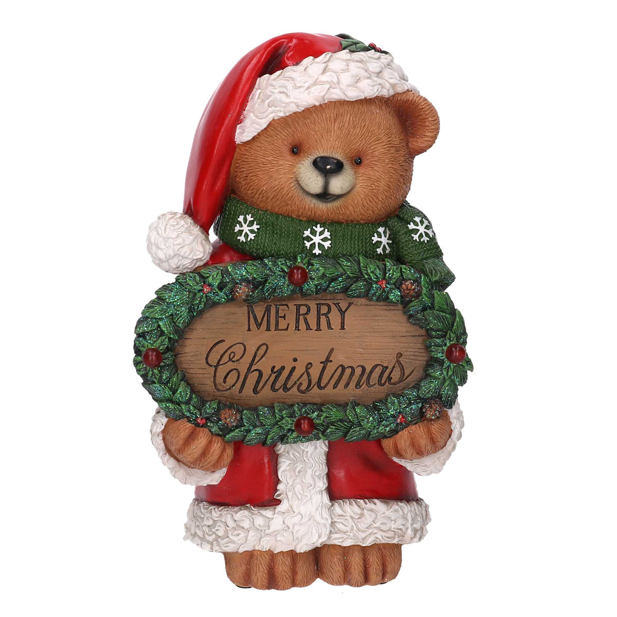 Orso in Resina con Cartello "Merry Christmas"