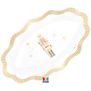 Set di 2 piatti da portata di carta Big Party con schiaccianoci e bordo a righe bianco e oro. Accessorio da tavola per feste, ideale per allestimenti a tema.
