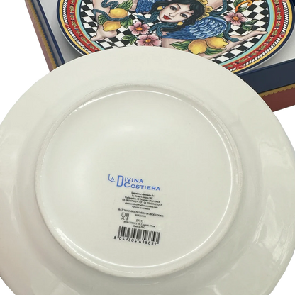 Retro dei piattini della collezione Fantasia Siciliana Rossa, che mostra la qualità della lavorazione della ceramica e la base smaltata bianca.