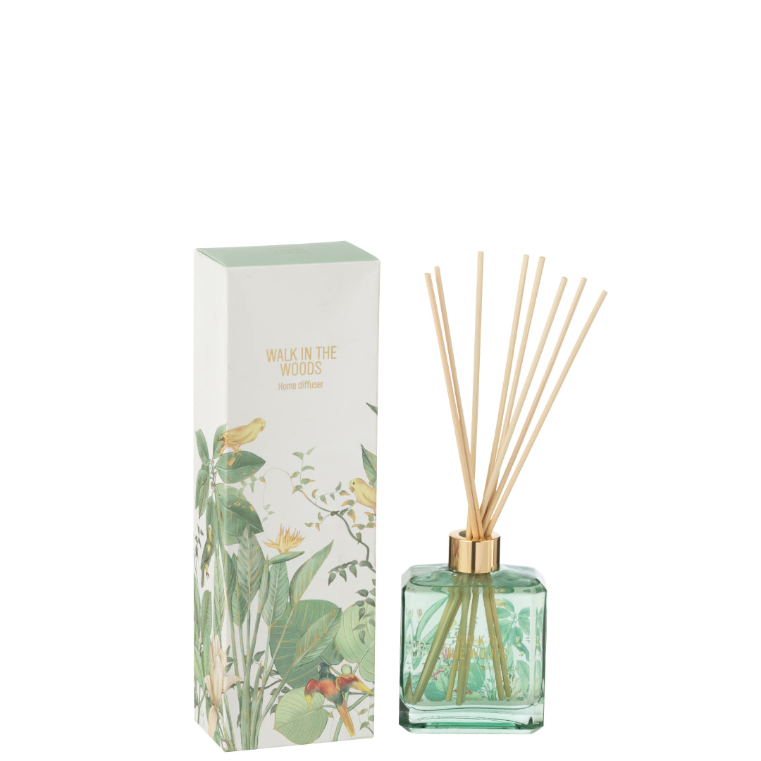 
Il Diffusore per Ambienti Walk in the Woods Jolipa è un raffinato set fragranza composto da una boccetta in vetro verde trasparente con bastoncini diffusori e una confezione decorata con uccellini esotici e lussureggianti foglie tropicali. Questa profumazione d'ambiente dal design naturale è perfetta per donare freschezza ai tuoi spazi o come elegante idea regalo per l'home decor.