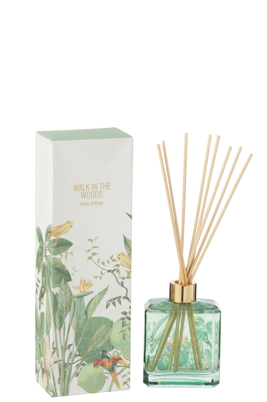 
Il Diffusore per Ambienti Walk in the Woods Jolipa è un raffinato set fragranza composto da una boccetta in vetro verde trasparente con bastoncini diffusori e una confezione decorata con uccellini esotici e lussureggianti foglie tropicali. Questa profumazione d'ambiente dal design naturale è perfetta per donare freschezza ai tuoi spazi o come elegante idea regalo per l'home decor.