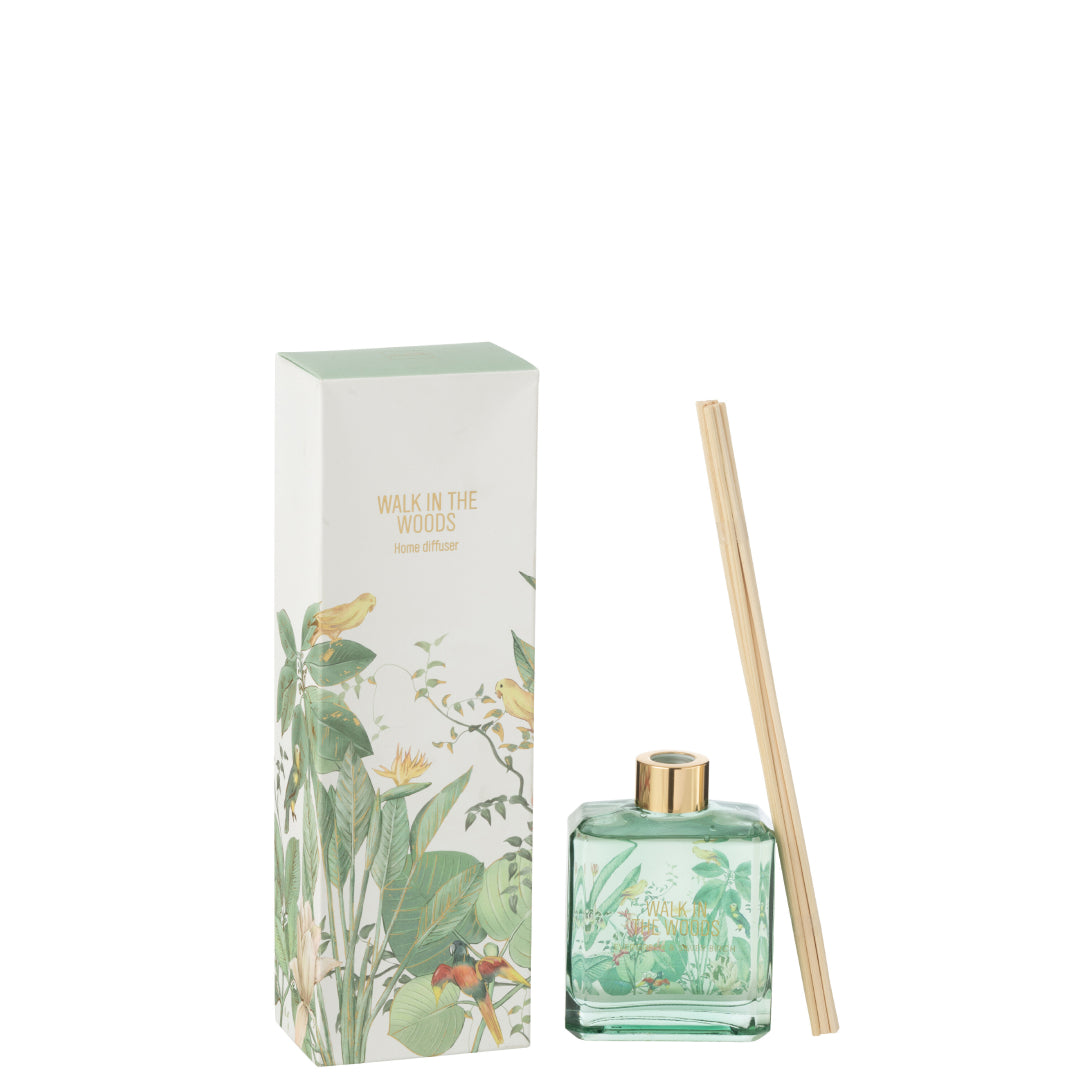 
Il Diffusore per Ambienti Walk in the Woods Jolipa è un raffinato set fragranza composto da una boccetta in vetro verde trasparente con bastoncini diffusori e una confezione decorata con uccellini esotici e lussureggianti foglie tropicali. Questa profumazione d'ambiente dal design naturale è perfetta per donare freschezza ai tuoi spazi o come elegante idea regalo per l'home decor.