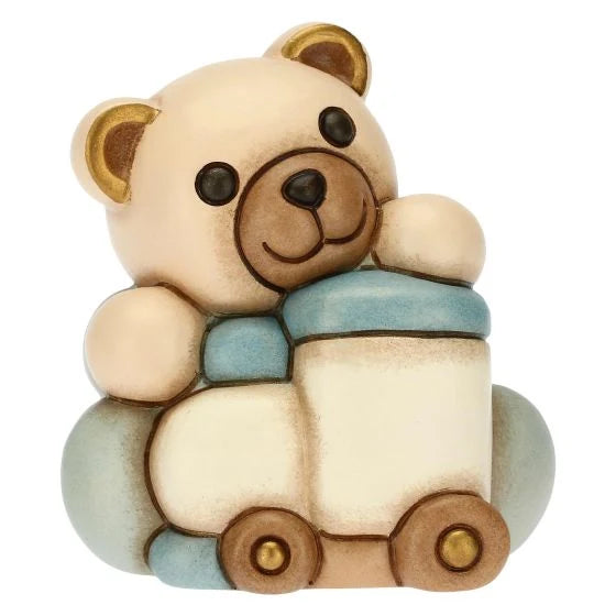 Teddy con Trenino Celeste in Ceramica, Lui