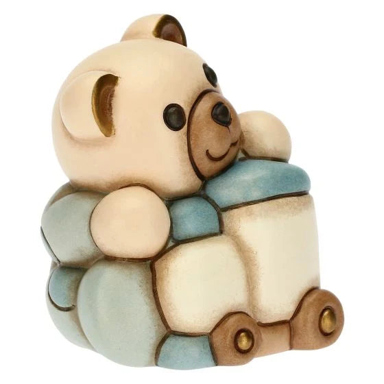 Teddy con Trenino Celeste in Ceramica, Lui