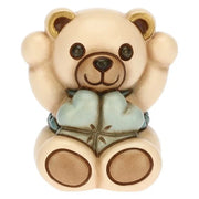 Teddy con Quadrifoglio Celeste Portafortuna in Ceramica, Lui