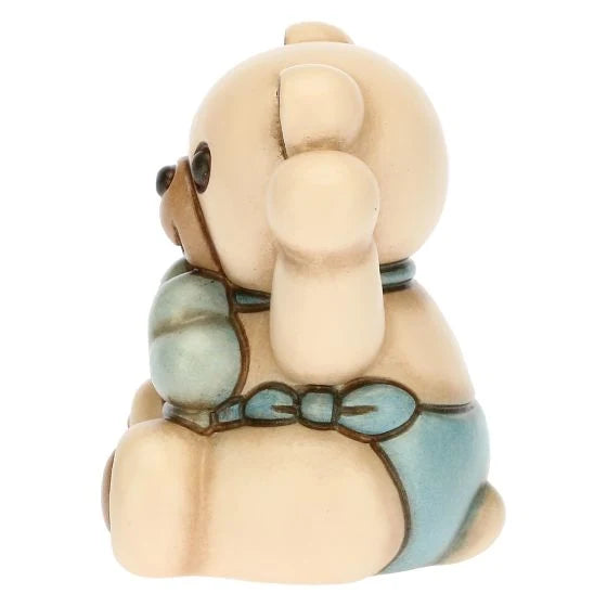 Teddy con Quadrifoglio Celeste Portafortuna in Ceramica, Lui