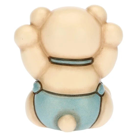 Teddy con Quadrifoglio Celeste Portafortuna in Ceramica, Lui