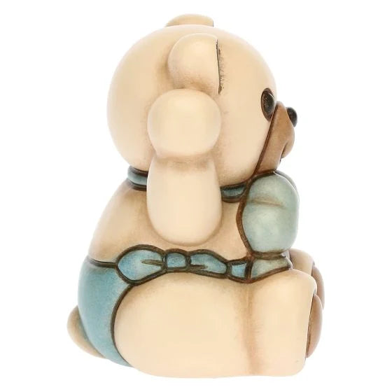 Teddy con Quadrifoglio Celeste Portafortuna in Ceramica, Lui