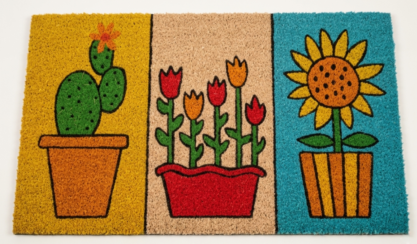 Mix eclettici che combinano girasoli, tulipani e cactus in vasi variopinti o bottiglie decorative.