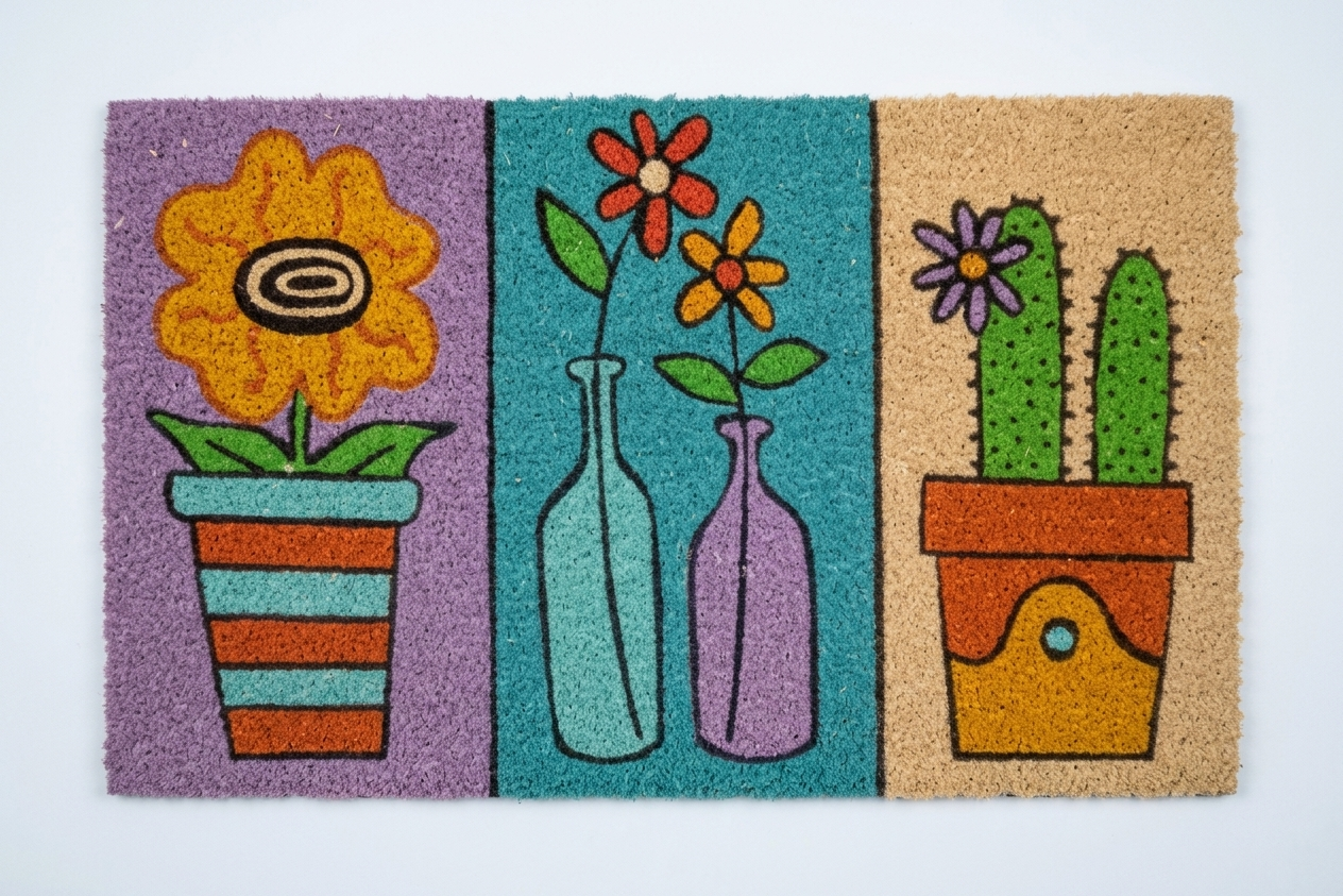 Mix eclettici che combinano girasoli, tulipani e cactus in vasi variopinti o bottiglie decorative.