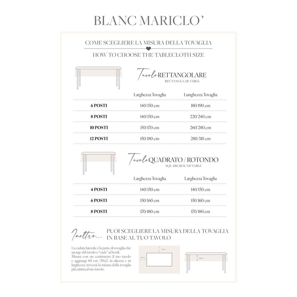 Tovaglia in pizzo bianco della collezione "Dentelle" di Blanc Mariclo' adatta per impreziosire la tavola con uno stile shabby chic ed elegante. Il dettaglio mostra due varianti assortite di tovaglie ricamate con motivi floreali e bordi smerlati ideali per la cucina o il soggiorno.