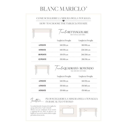 Tovaglia in pizzo bianco della collezione "Dentelle" di Blanc Mariclo' adatta per impreziosire la tavola con uno stile shabby chic ed elegante. Il dettaglio mostra due varianti assortite di tovaglie ricamate con motivi floreali e bordi smerlati ideali per la cucina o il soggiorno.