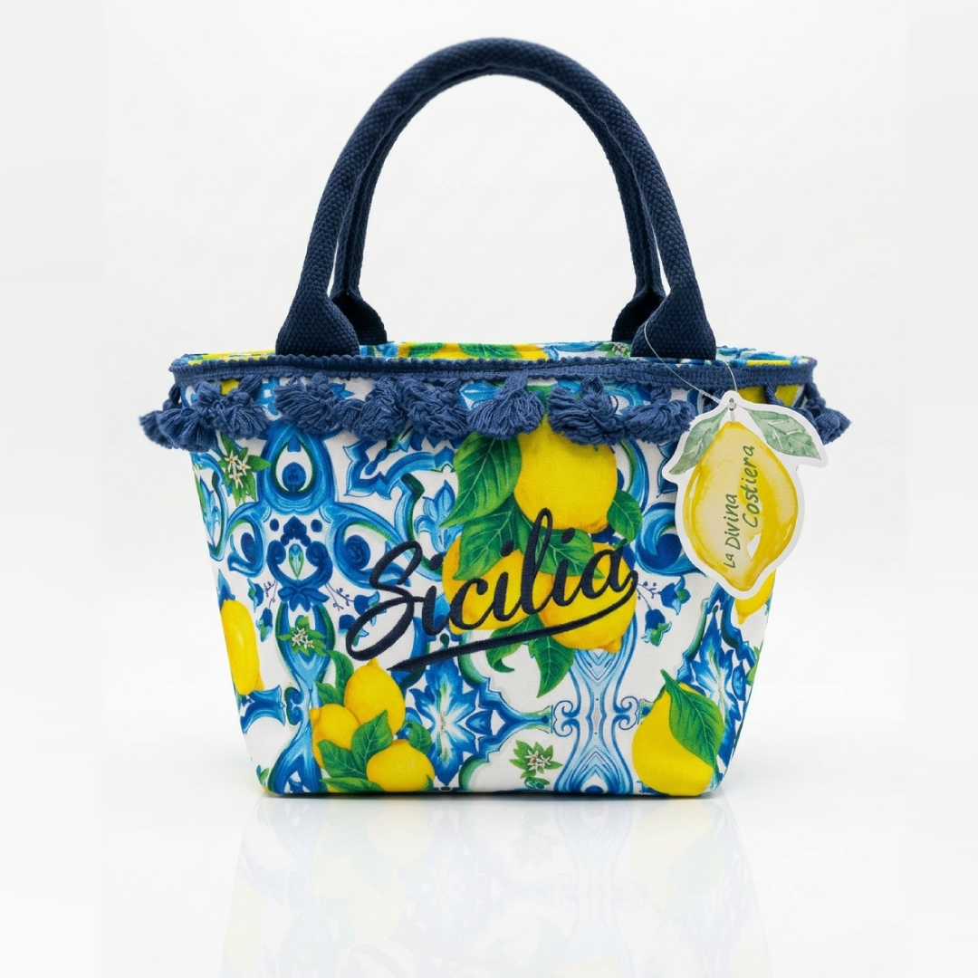 Borsetta con scritta a Fantasia Siciliana Blu "Amalfi"