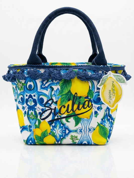 Borsetta con scritta a Fantasia Siciliana Blu "Amalfi"