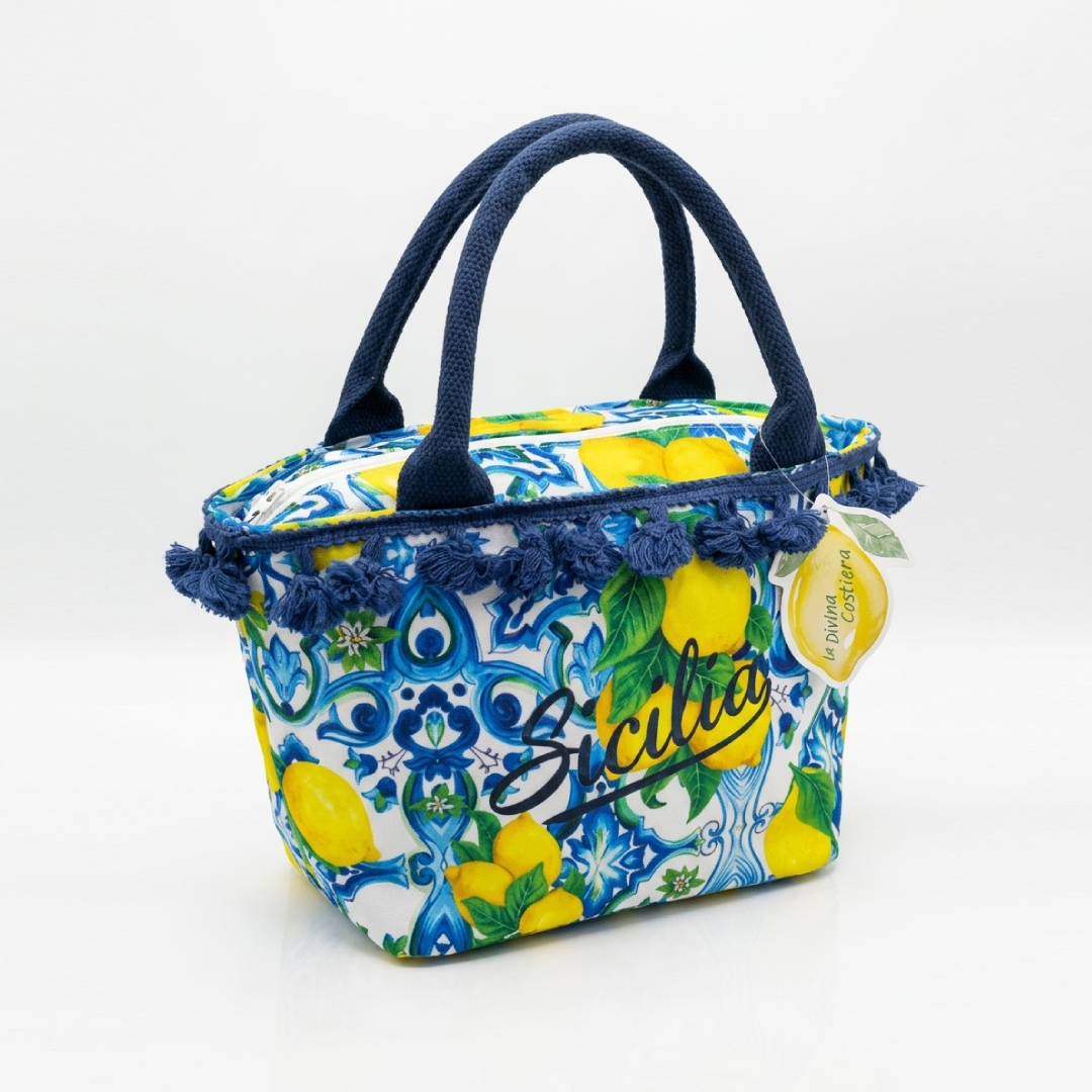 Borsetta con scritta a Fantasia Siciliana Blu "Amalfi"