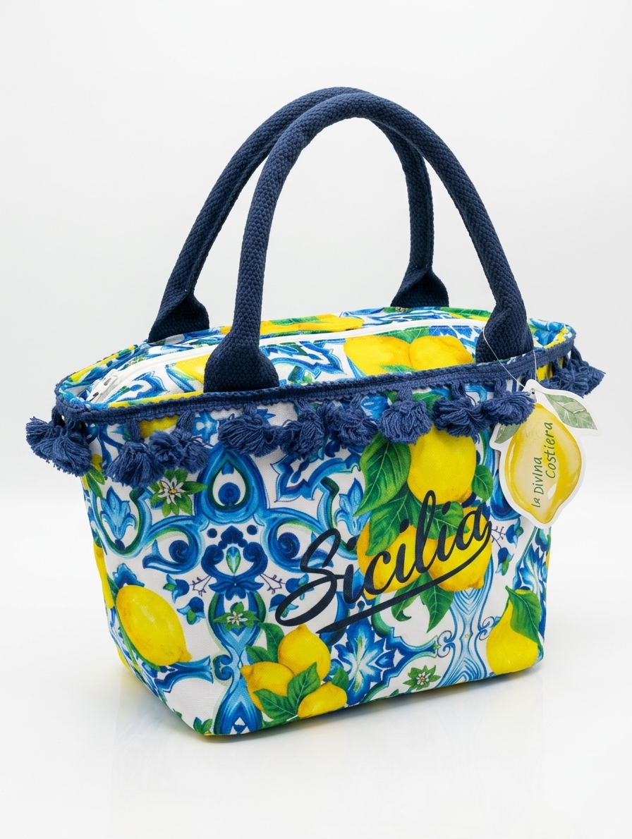 Borsetta con scritta a Fantasia Siciliana Blu "Amalfi"