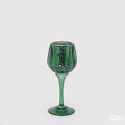 Candelabro a calice EDG in vetro verde con coppa dalla finitura martellata e lungo stelo su base rotonda. Portacandela elegante, ideale per l’home décor e come idea regalo.