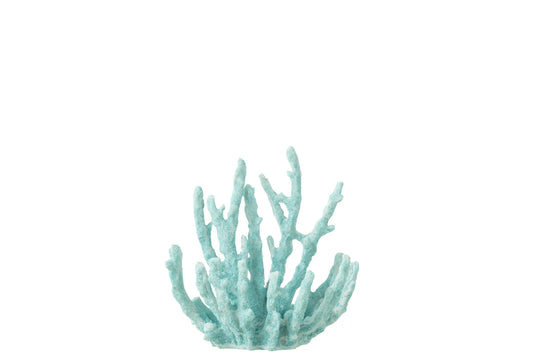 Corallo in resina azzurro della linea "Oceano Azul" di Jolipa, una decorazione elegante di piccole dimensioni ideale per completare un arredamento in stile marinaro o coastal. L'oggetto ornamentale riproduce fedelmente le ramificazioni naturali del corallo marino ed è fotografato su uno sfondo bianco pulito.