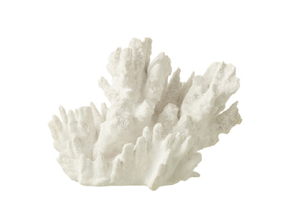 Scultura decorativa in resina a forma di corallo bianco di grandi dimensioni della collezione "Oceano Azul", caratterizzata da una struttura ramificata ricca di dettagli e ramificazioni realistiche. Questo soprammobile d'ispirazione marina presenta una superficie porosa dall'aspetto naturale, ideale come elegante elemento d'arredo per completare ambienti in stile costiero o moderno.