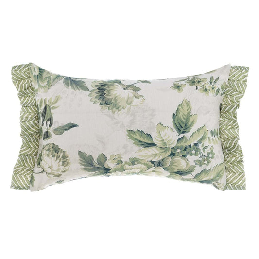 Cuscino Blanc Mariclo' linea Erborista in stile botanico vintage. Stampa con erbe officinali, fiori di campo e farfalle su fondo neutro. Arredo tavola elegante per un look naturale e country.