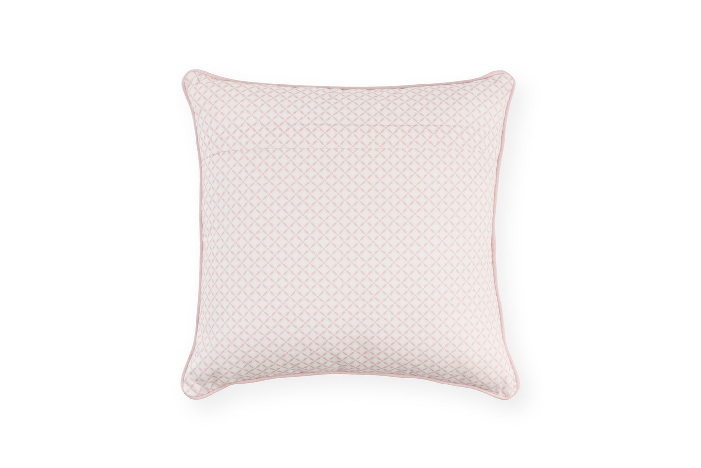 Cuscini Nuvole di Stoffa con stampa primaverile a quadretti e cornice rosa cipria. 