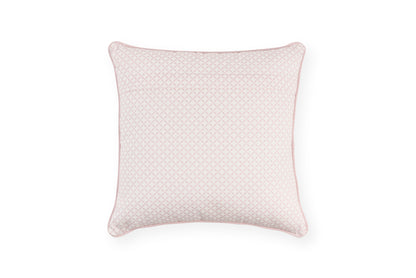 Cuscini Nuvole di Stoffa con stampa primaverile a quadretti e cornice rosa cipria. 