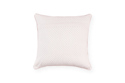 Cuscini Nuvole di Stoffa con stampa primaverile a quadretti e cornice rosa cipria. 