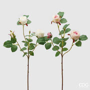 Ramo di rose artificiali EDG in tonalità assortite bianco e rosa, con boccioli chiusi e foglie verdi dentellate su stelo ramificato. Elemento decorativo floreale, ideale per l’home décor e come idea regalo.