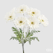 Cespuglio di gerbera artificiali EDG Enzo de Gasperi in silicone bianco con foglie verdi. Fiori realistici e steli uniti, ideali per decorazioni floreali durevoli e home decor.