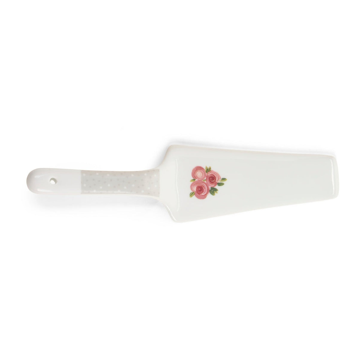 Set Piattino e paletta Nuvole di Stoffa linea Sweet Bear per Pasqua 2026. Medaglione centrale con orsetta e ghirlanda di rose e bordi a righe sottili. Decorazione tenera per cameretta o tavola.