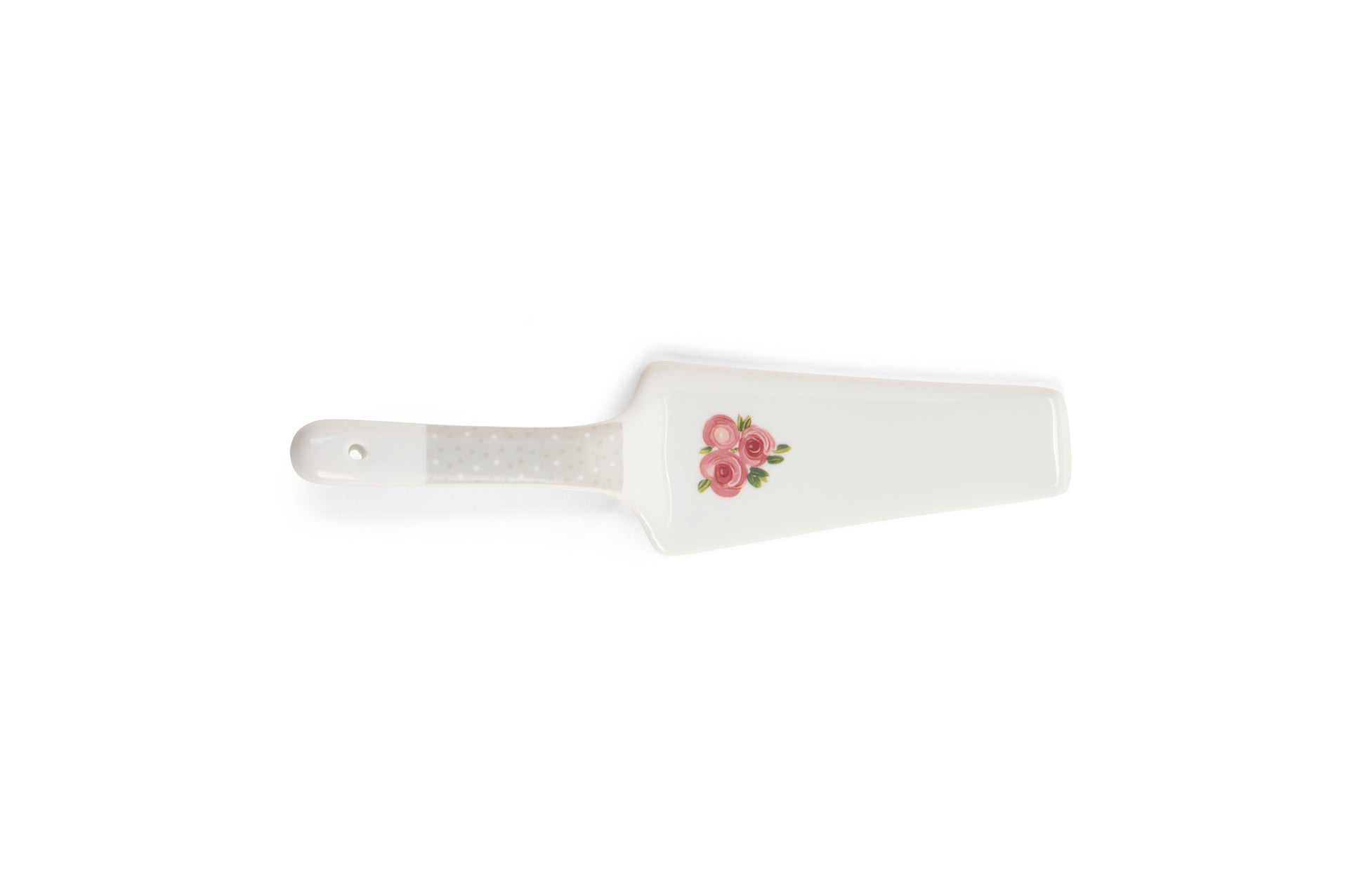 Set Piattino e paletta Nuvole di Stoffa linea Sweet Bear per Pasqua 2026. Medaglione centrale con orsetta e ghirlanda di rose e bordi a righe sottili. Decorazione tenera per cameretta o tavola.