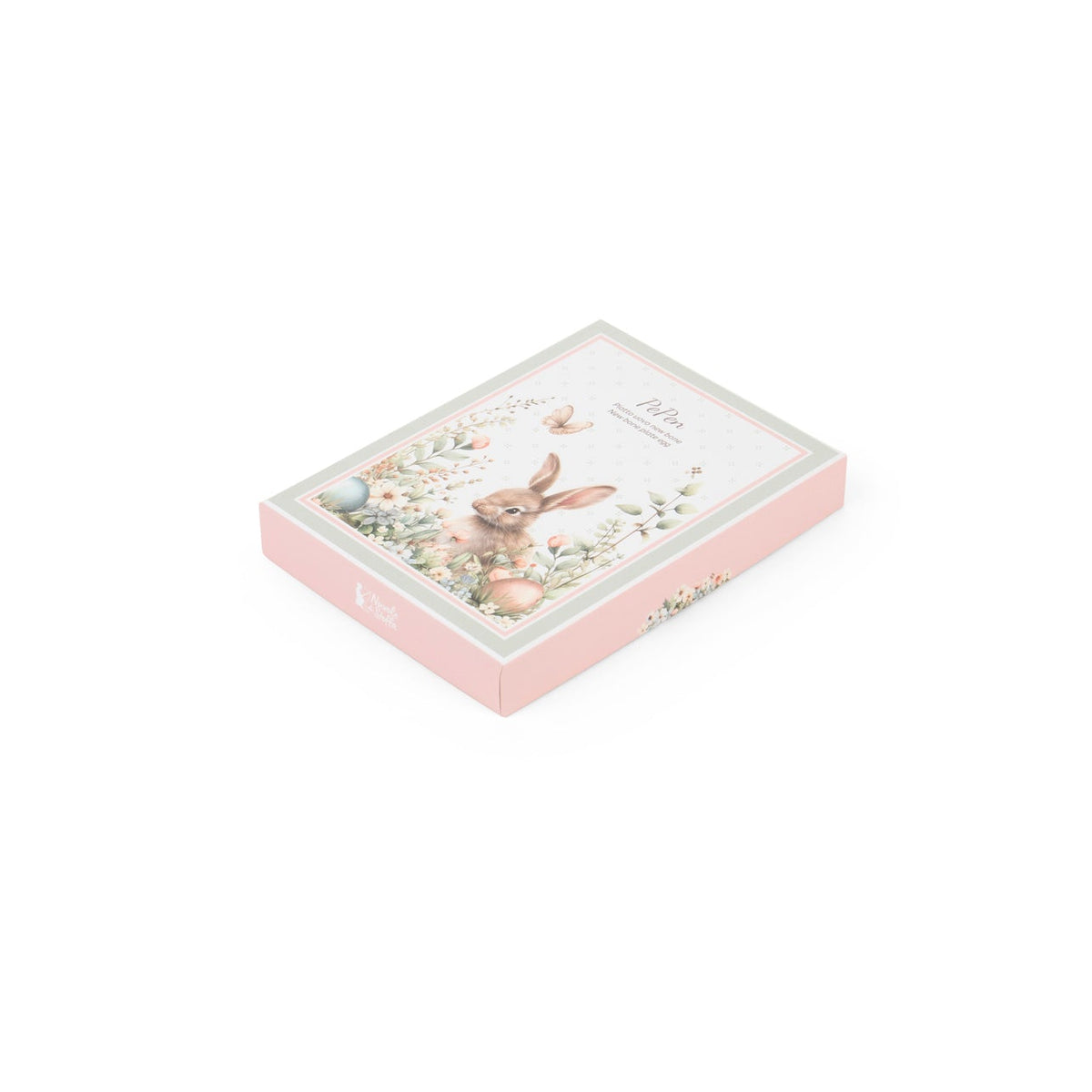 Piattino Nuvole di Stoffa linea PePen in porcellana. Decorazione pasquale con ghirlanda di coniglietti, uova colorate e fiori di campo. Confezione regalo inclusa, stile shabby chic.