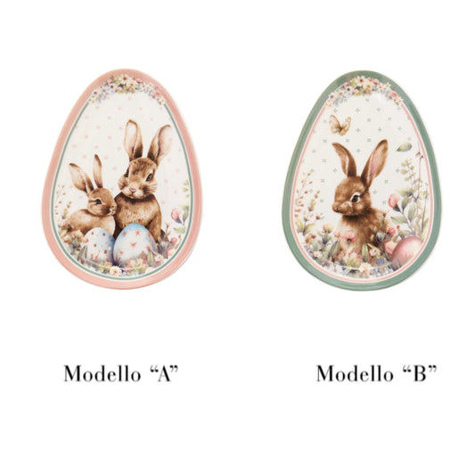 Piattini Nuvole di Stoffa linea PePen in porcellana. Decorazione pasquale con ghirlanda di coniglietti, uova colorate e fiori di campo. Confezione regalo inclusa, stile shabby chic.