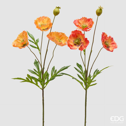 Rami di Papaveri in silicone firmati EDG Enzo de Gasperi. Disponibili in due varianti di colore: arancione sfumato giallo al centro e rosso sfumato arancione al centro