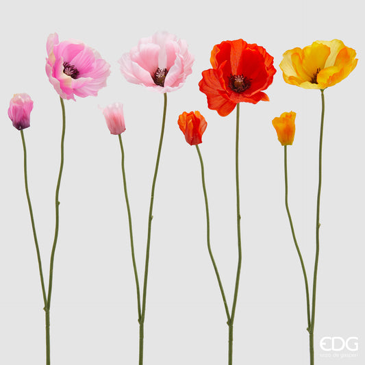 Rami di Papaveri in silicone firmati EDG Enzo de Gasperi. Disponibili in quattro varianti di colore: fucsia. rosa, rosso e giallo.