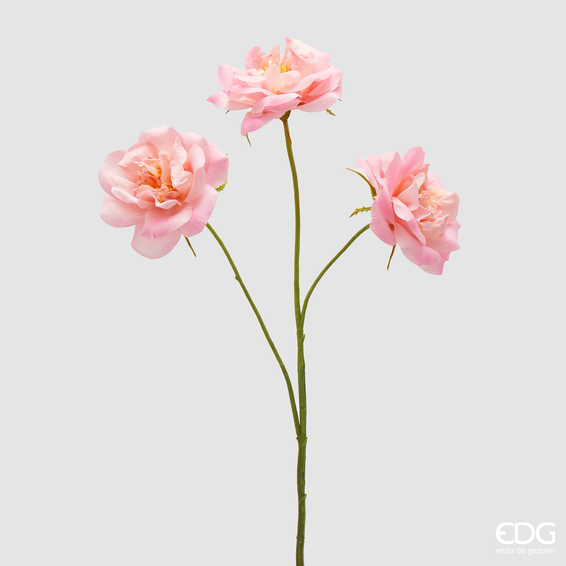 Ramo di rose rosa artificiali EDG Enzo de Gasperi in silicone rosa con ramo verde. Fiori realistici ideali per decorazioni floreali durevoli e home decor.