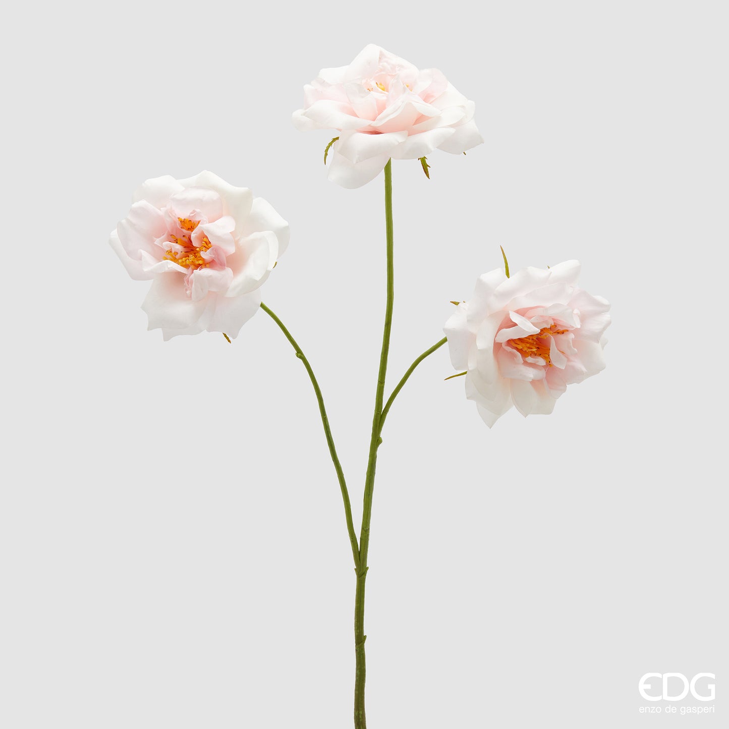 Ramo di rose rosa chiaro artificiali EDG Enzo de Gasperi in silicone rosa con ramo verde. Fiori realistici ideali per decorazioni floreali durevoli e home decor.