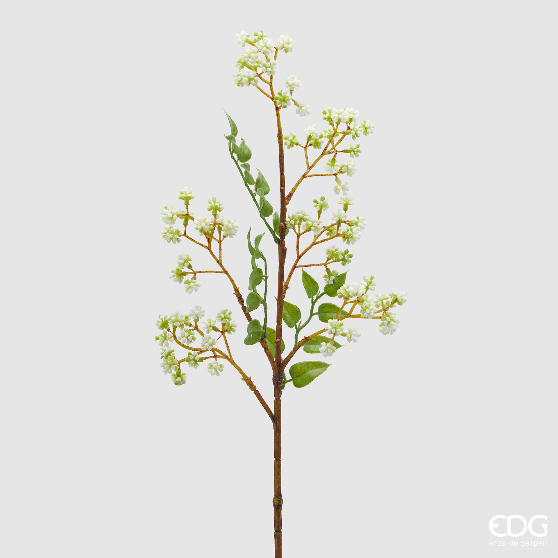 Ramo artificiale di osmanto EDG Enzo de Gasperi con foglie variegate verde scuro e fiori crema. Fogliame e fiori  realistico dal design slanciato, ideale per composizioni floreali e vasi d'arredo.
